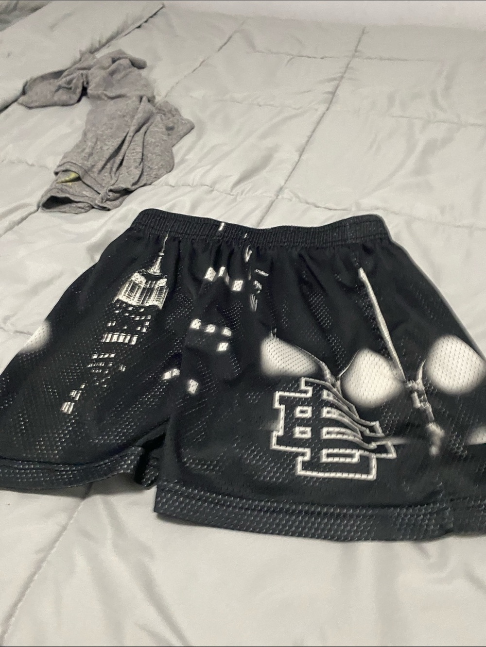 Eric Emanuel Black Mesh Athletic Shorts with White City Graphic